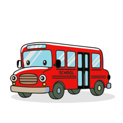 Cute Red School Bus Cartoon Character