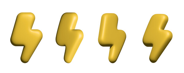3D Gold Lightning Bolt Icons on Transparent Background. Perfect for Energy Themes, Power Apps, Gaming UI, Badges, Branding and Modern Digital Graphics.