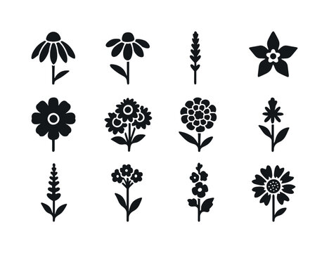 Summer Flower Icons. Summer bee flowers. Solid icon set of summe
