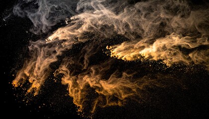 An abstract image capturing a swirl of colored dust particles against a dark backdrop, creating an ethereal effect