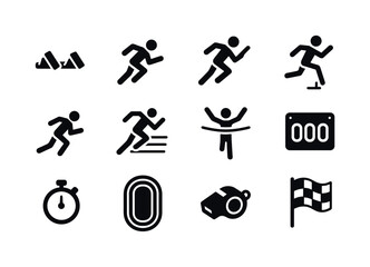Track and Field Icons. Track and field running. Solid icon set o