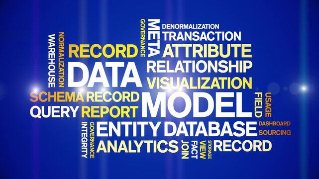 Data Model animated word cloud-text design animation tag kinetic typography seamless loop.