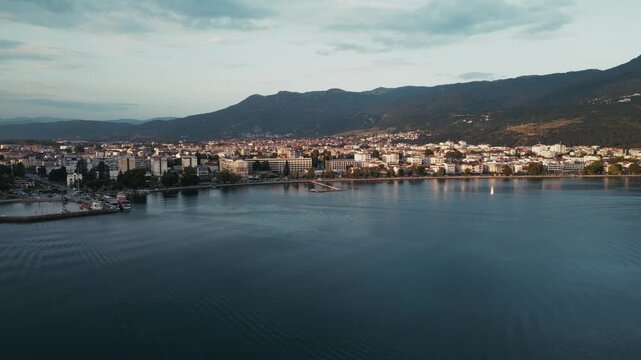Stunning aerial view of Ohrid, city on the shore of the massive lake, Macedonia