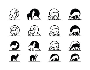 Naklejka premium Alpaca Logo Variations. Alpacas grazing. Icon set. Set Logo of a