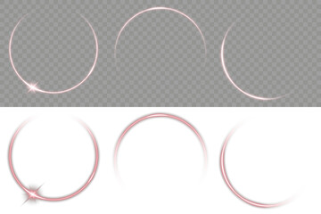 Futuristic minimal light art. Red neon light circle with bright glowing edge and sparkle halo. Abstract luminous frame for digital, futuristic, or decorative vector backgrounds. Vector illustration.