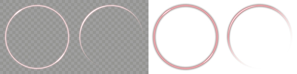 Futuristic minimal light art. Png Red Neon Light Rings Overlay PNG on transparent background. Vector illustration. Abstract luminous frame for digital, futuristic, or decorative vector backgrounds.