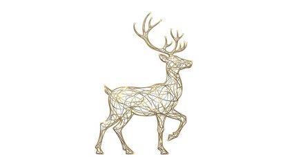 Elegant golden wireframe deer sculpture with prominent antlers.