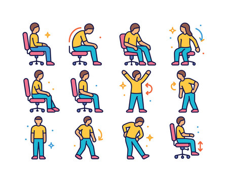 Colorful Posture Icons. Posture shift. Colorful isometric vector
