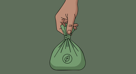 Eco-friendly dog poop bag, sealed eco waste bag with biodegradable tied packet and dog waste carry pouch, suitable for poster design, article header, and eco-themed product mockup