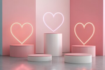 Neon Heart Pedestal Pink Minimalist Display Design
