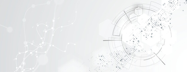 Technology and science banner or header. Connected neural cloud network