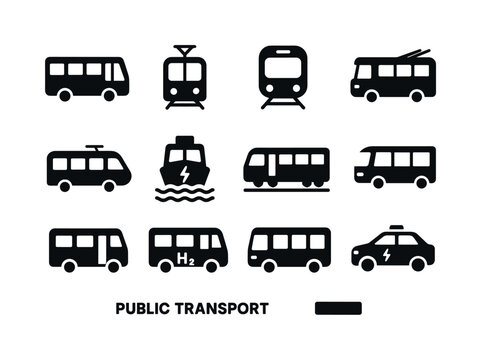 Public Transport Icons. Public transport. Solid icon set of publ