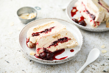 Homemade cherry semifreddo with almond