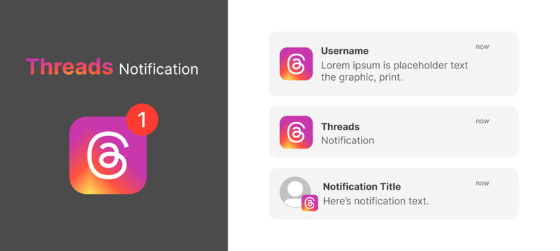 Threads notification UI on iOS app screen. Clean vector design showing chat alerts, message preview, and modern mobile interface for social media and communication projects