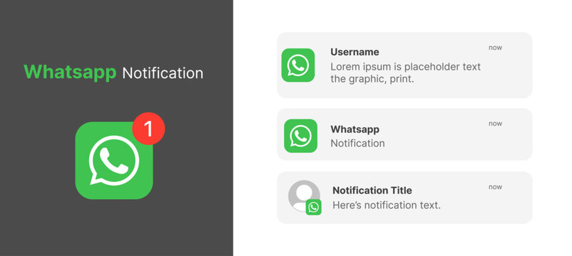 WhatsApp notification UI on iOS app screen. Clean vector design showing chat alerts, message preview, and modern mobile interface for social media and communication projects