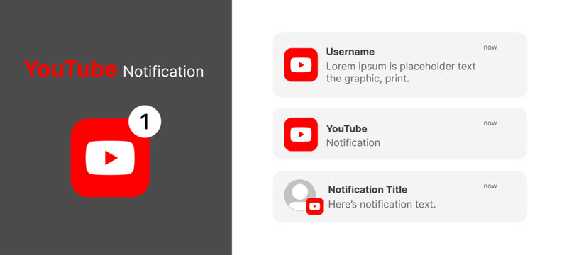 YouTube notification UI on iOS app screen. Clean vector design showing chat alerts, message preview, and modern mobile interface for social media and communication projects.