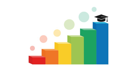 Educational Growth Bar Chart with Graduation Cap.