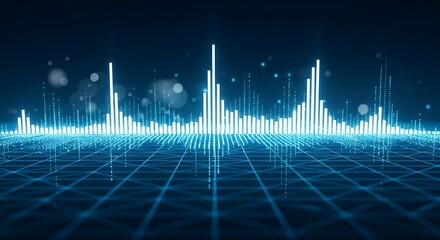 Digital waveform graph with blue bars and grid on dark background