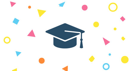 Graduation Cap with Colorful Confetti Celebration.