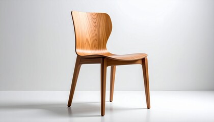 Minimalist wooden chair with curved backrest