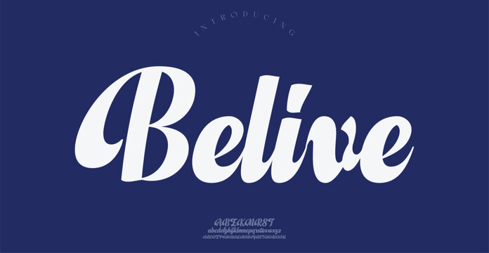 Belive Sports minimal tech font letter set. Luxury vector typeface for company.