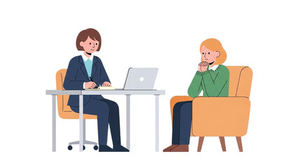 Illustration of a therapist and client in a counseling session, discussing mental health and well-being