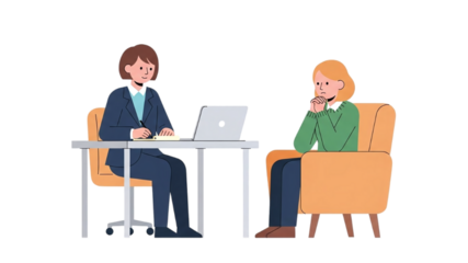 Illustration of a therapist and client in a counseling session, discussing mental health and well-being