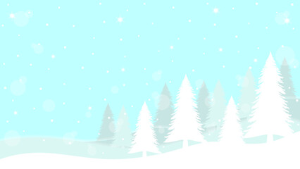 Natural Scenery Of Pine Forest On A Hill With A Clear Blue Sky And Snowfall In Winter