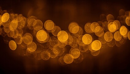 Glowing band of defocused amber bokeh orbs drifting across dim backdrop, with speckled reflections