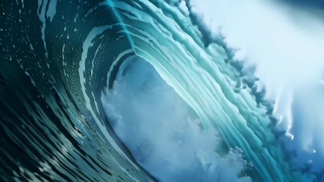 Big ocean waves crashing with strong motion concept. Majestic water movement creates a dynamic and captivating scene of nature's power.