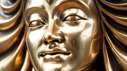 Golden Statue Face Depicting Serene Calmness