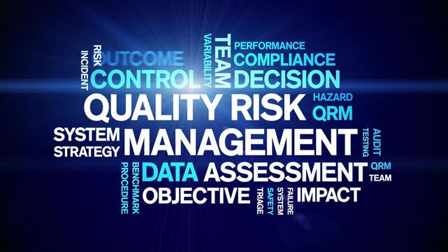 Quality Risk Management animated word cloud-text design animation tag kinetic typography seamless loop.