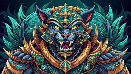 Obraz premium Very beautiful stylized depiction of a fierce shape-shifting creature from ancient epics, featuring ornate patterns, sharp claws, dramatic expression, and balanced vector composition ideal for fantasy