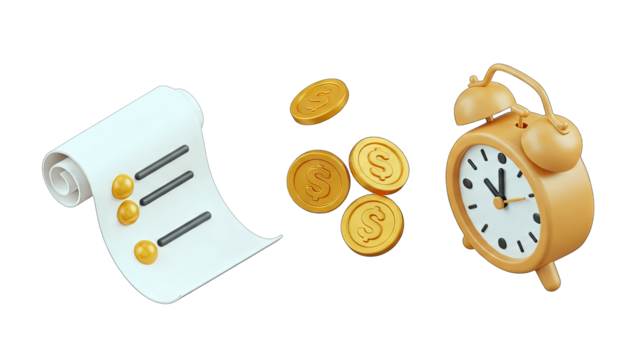 Planning Financial Goals: Checklist, Coins, and Clock - Powered by Adobe