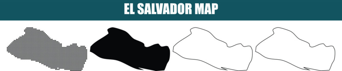 El Salvador Map Outline in Black and White