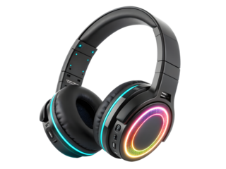 Gaming Headphones with RGB Rainbow LED Lighting, isolated on white background.