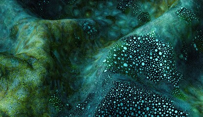 Abstract turquoise and olive green textured surface with bubble patterns