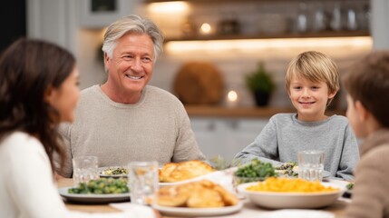 gathering family. Family gathering at a dining table, enjoying a meal together, featuring delicious dishes, warm ambiance, and joyful expressions, creating a sense of togetherness and connection
