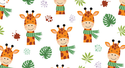 Fototapeta premium Cute giraffe pattern design for kids fabric and textile seamless vector background illustration