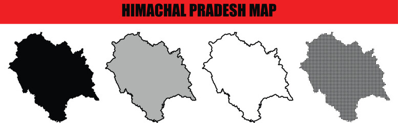 Fototapeta premium Himachal Pradesh Map Vector Outline and Solid Shapes of India State Isolated on White Background