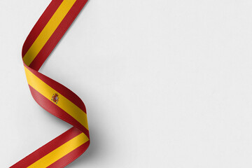 Spain flag ribbon on white background with copy space