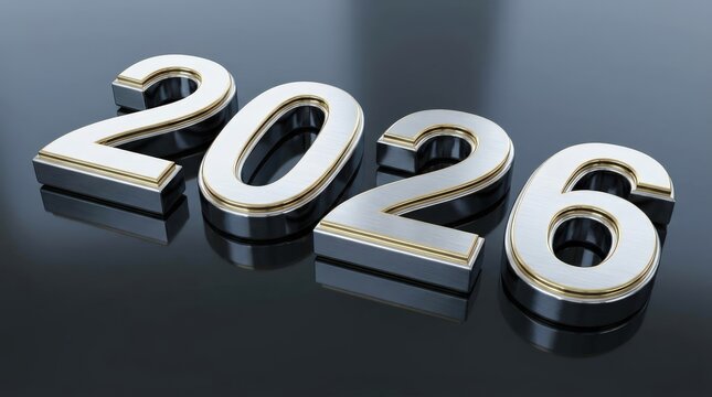 2026 Year Number on Reflective Surface Representing Future and Time. - Powered by Adobe