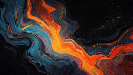 Abstract swirling cosmic fluid, with fire and ice colors blending
