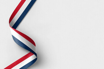 France flag ribbon on white background with copy space
