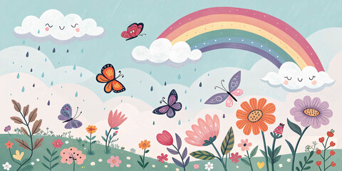 Naklejka premium butterflies and flowers on a meadow