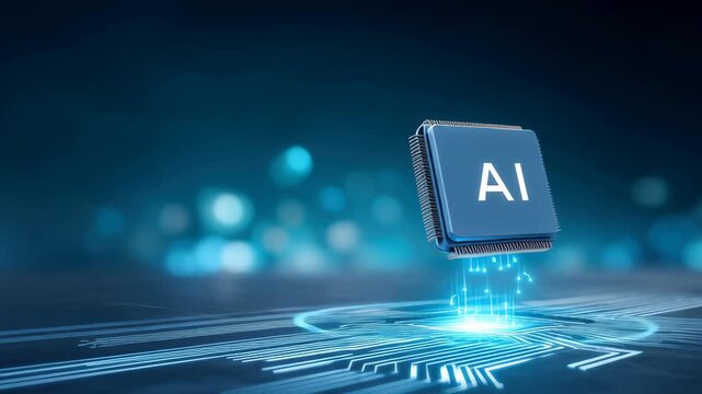 Ai chip glowing above circuit board futuristic technology concept with floating microchip hovering