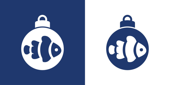 Logo nautical. Silueta de bola de navidad con pez payaso para tarjetas y felicitaciones de Navidad