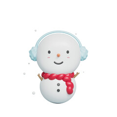귀마개와 빨간 목도리를 두른 귀여운 눈사람 캐릭터 Cute Snowman Character with Earmuffs and Red Scarf