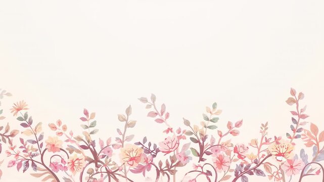 Animating watercolor floral border by looping frames shifting along bottom cream backdrop for text