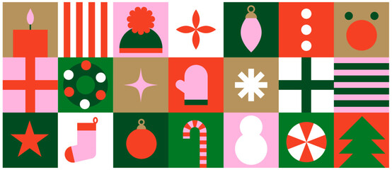 Minimal christmas vector pattern set, geometric holiday icon set
